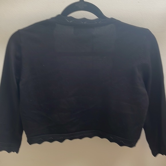 Kancy Kole Shrug Cardigan Sweater Size S black open front 3/4 sleeve scalloped - Picture 5 of 6